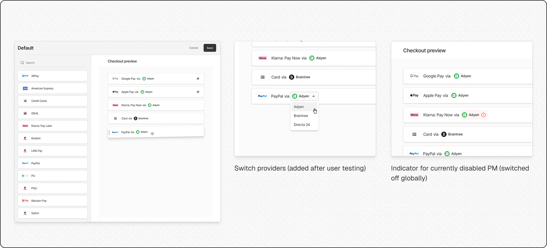 Checkout live preview with provider switching